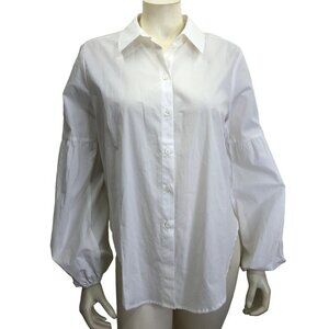 SANCTUARY $99 Button Down Tie-Front Point Collar Long Balloon Sleeve Shirt SM NW